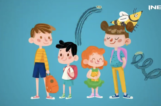 caricaturas de niñas y nimos conviviendo